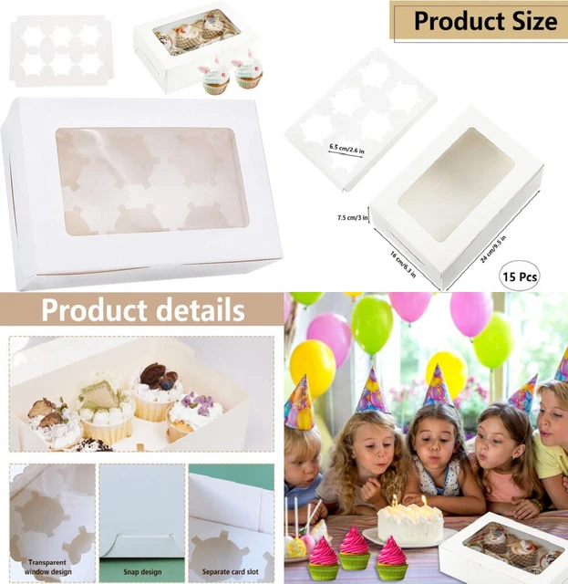 Hriymtd 15 pezzi scatole per cupcakes con finestra e inserti 6 fori Scatola...