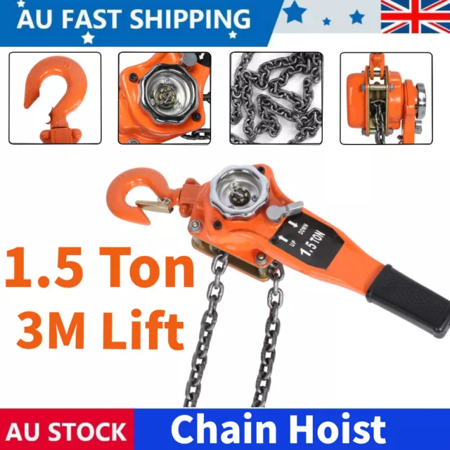 VEVOR Chain Hoist 1.5T 3M Lever Block Ratchet Type Come Along Puller Lifter AU