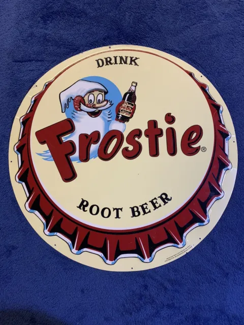 Vintage Frostie Root Beer Metal Bottle Cap Sign