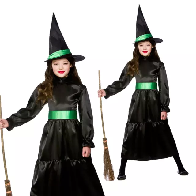 Wicked Strega + Cappello Ragazze Halloween Costume Bambini Mago Di OZ Età 3-13