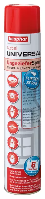 Beaphar 750 ml Total Universal Ungeziefer Spray Umgebungsspray Zecken Flöhe