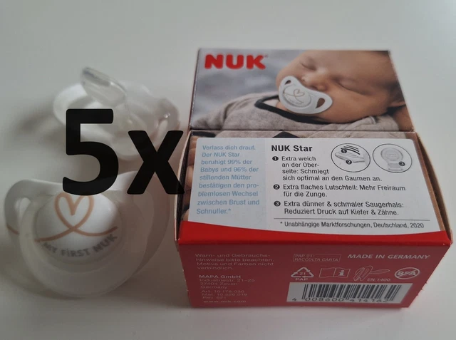 5x NUK Star Baby Schnuller NEU & OVP Neugeborenes 0-6 Monate Silikon BPA frei
