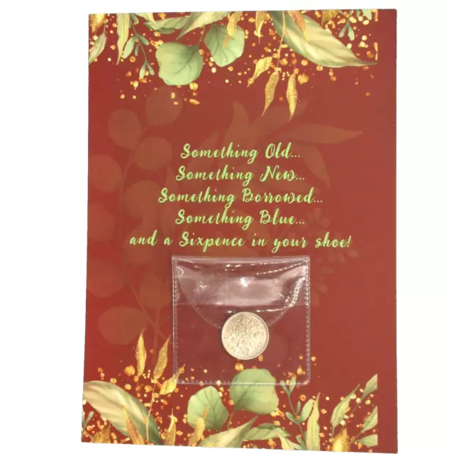 Wedding Card Queen Elizabeth II Sixpence "Origin of Wedding Rhyme©" Bride Luck A