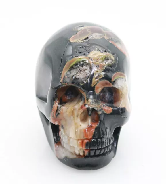 Collectibles hand carved red white clouds black jade skull head decoration D623