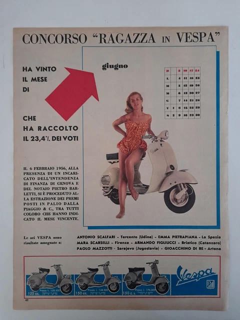 RARA Pubblicità Advertising 1956 CONCORSO RAGAZZA IN VESPA PIAGGIO ( 33 X 27 Cm