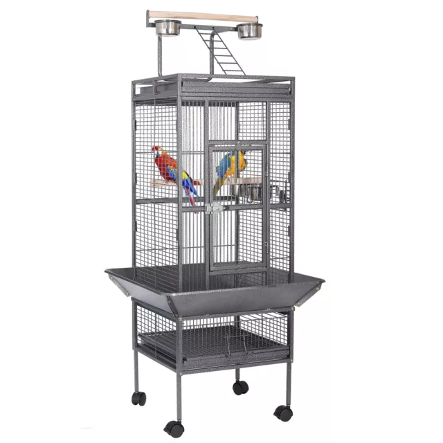 63 Inc Wrought Iron Large Bird Flight Cage with Rolling Stand for African Parrot