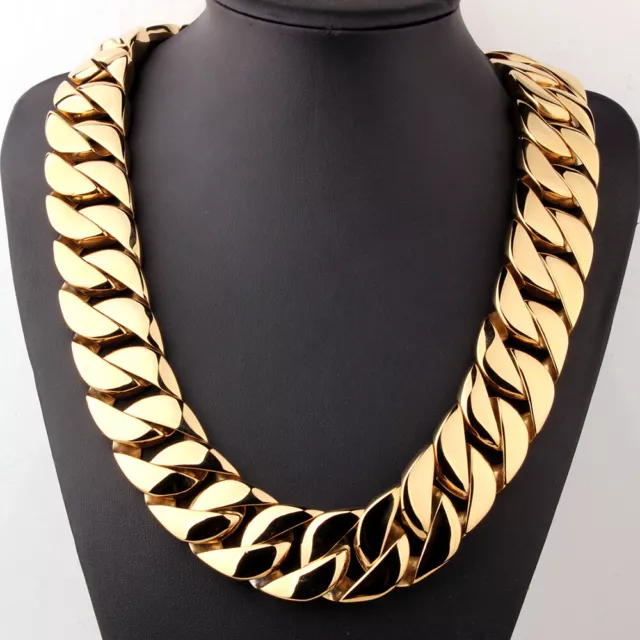 Heavy Strong 32mm Silver /Gold Plated Cuban Link Chain Stainless Steel Necklace