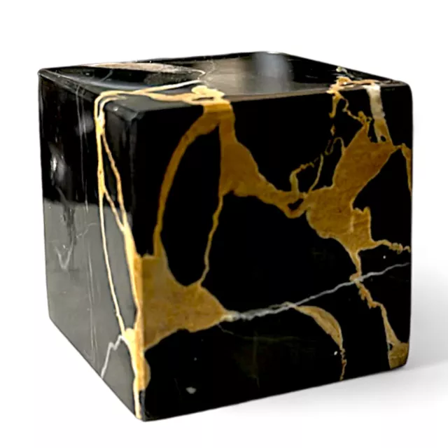 Cube En Marbre Noir Portoro Sculpture de Table Art Accueil Decor Design 6x6 CM