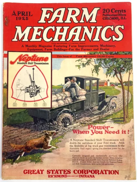 1925 April FARM MECHANICS agricultural magazine TRACTORS MACHINERY Quigley Cover