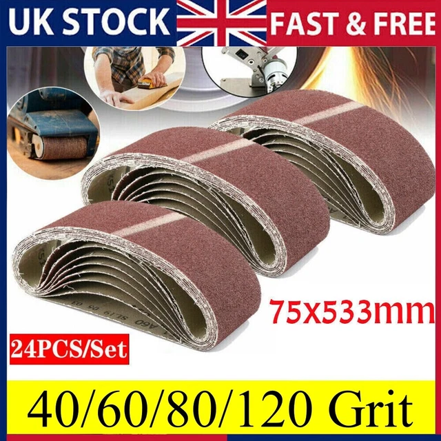 24X SANDING BELTS 75X533 mm Mixed Grade 60 80 120 Grit Bosch