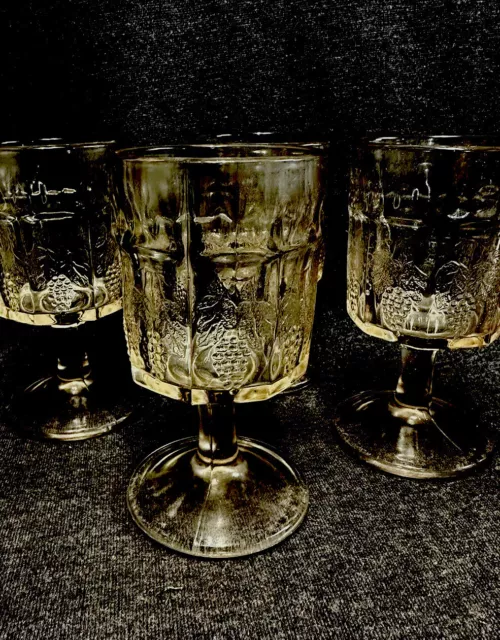 Set Of 4 - EAPG Early American Pattern Glass Goblets With Grapes