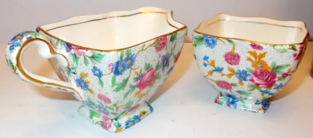 Vtg Royal Winton GRIMWADES OLD COTTAGE CHINTZ CREAMER & SUGAR ENGLAND Florals 2