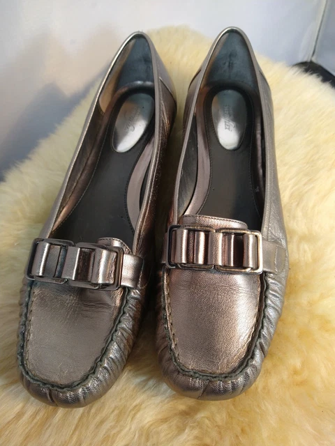 METALIC PEWTER FLAT SQUARED TOE Women's SHOES Step-N-Flex  8M NICE SHOES!