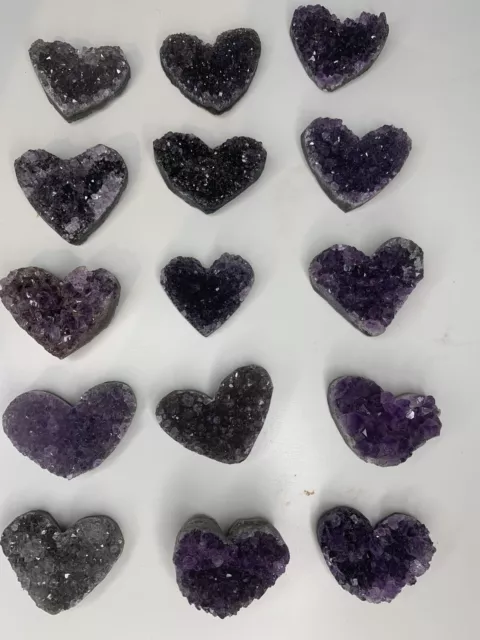 1 x Rough Heart Shaped Amethyst Geode Cluster Druzy Crystals Natural Healing UK