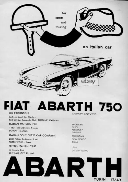 Fiat Motor Co 1959 Abarth 750 For Sport & Touring Italian Car Ad