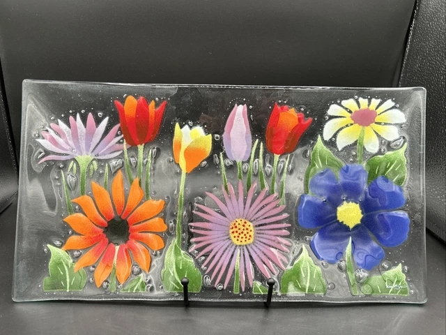Fusion Art Glass Tray/Plate Summer Garden #56055 Signed William McGrath 15"