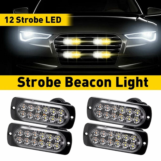 4X Strobe Amber White Car 12-LED Vehicles Beacon Hazard Flash Light Bar 12-24V
