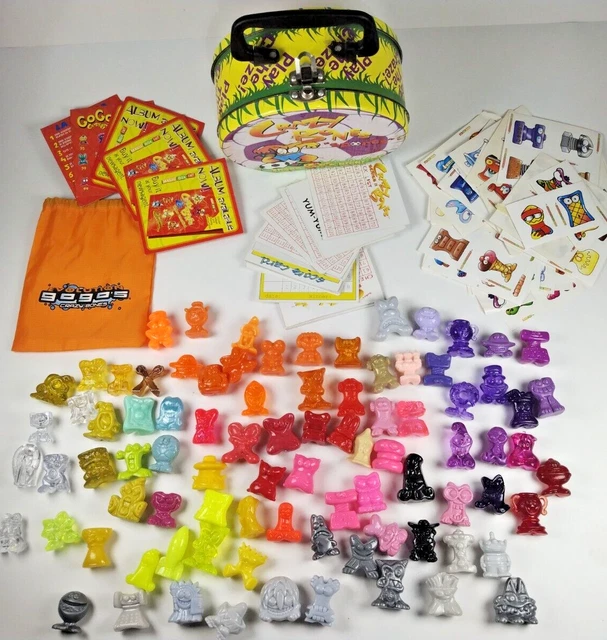 Lot of 90+ Gogos Crazy Bones w/ Case Cards Stickers Bag Scarce Vintage
