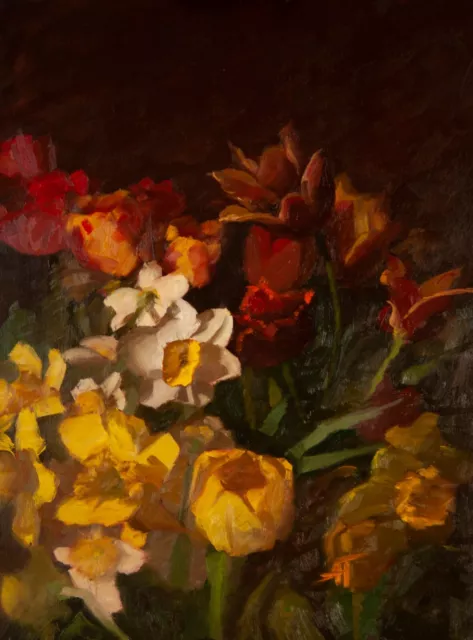 ORIGINAL OIL PAINTING: Daffodils and Tulips Still Life, Realist Flowers ...