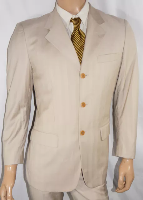 36S Pierre Cardin Paris $895 2-Piece Suit Size 36 Ivory Stripe 3Btn Cotton 29x31