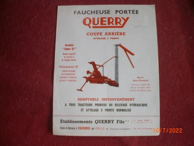 Prospectus Publicitaire Ancien : Faucheuse Portée QUERRY / Barre MAC CORMICK