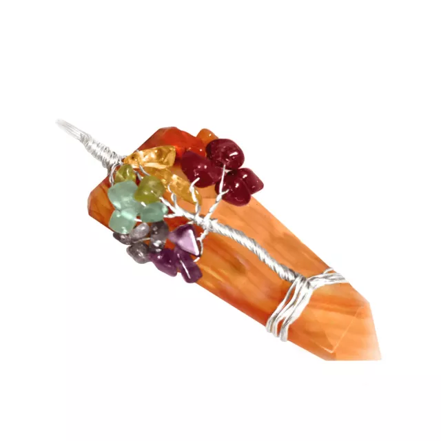 Carnelian Crystal Tree Of Life Chakra Pendant Silver Wire Wrap Gemstone Necklace