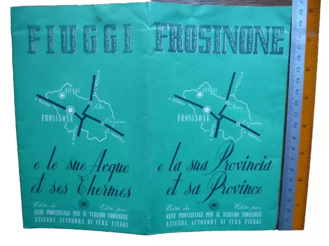 Depliant Brochure Cartina FROSINONE la sua provincia,FIUGGI e le sue acque 1956