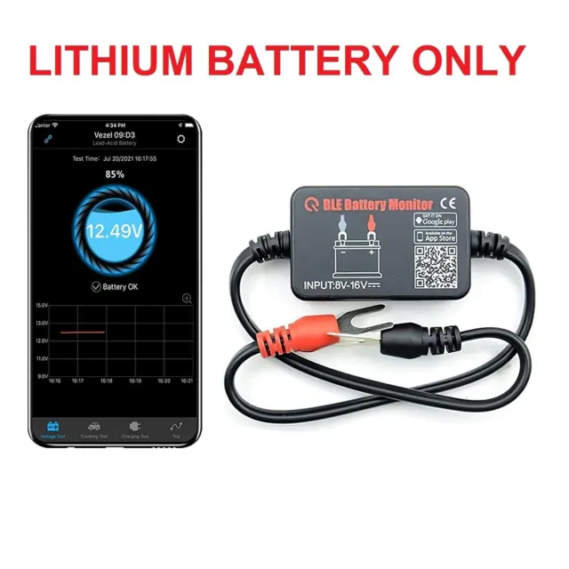 12V LITHIUM Bluetooth Battery Monitor/Voltage Meter Tester w/ auto Alarm BM2