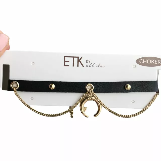 NWT Ettika Studded Leather & Chain Choker Necklace