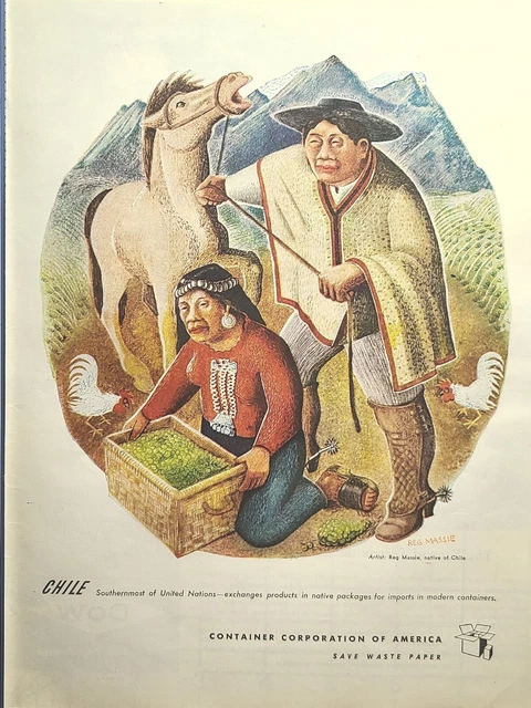 Container Corporation of America Chile Reg Massie Art Vintage Print Ad 1946 Container Corporation of America Chile Reg Massie Art Vintage Print Ad 1946