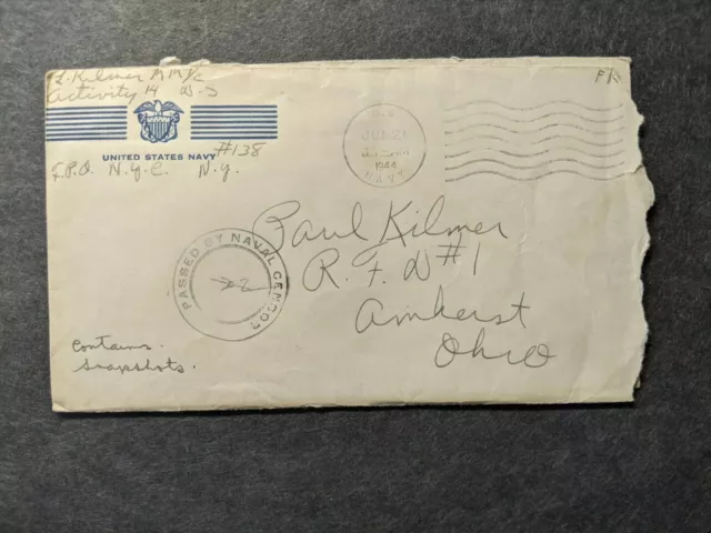 NAVY #138 Bermuda, British West Indies 1944 Censored WWII Naval Cover w/ letter