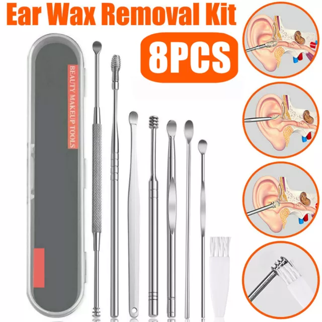 8pcs Stainless Steel Ear Pick Wax Cleaner Earpick Curette Remover Earwax Removal