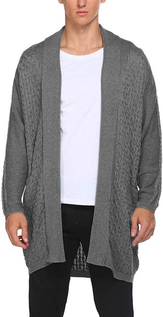 COOFANDY Mens Fashion Long Ruffle Knit Cardigan Lightweight Shawl Collar Sweater