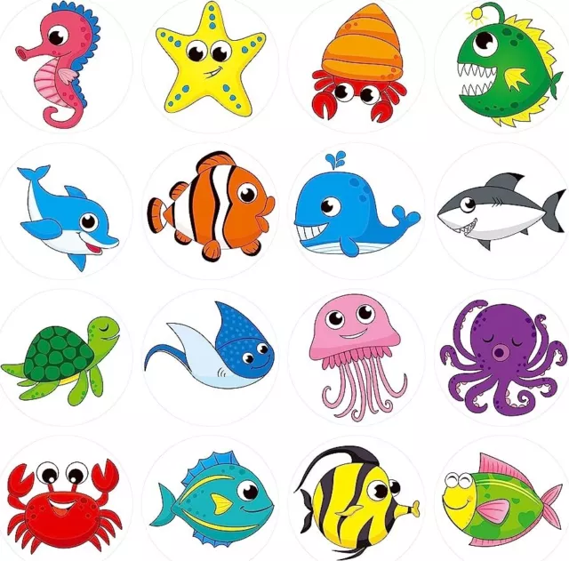 600 Adorable Round Marine Sea Animal Stickers in 16 Designs with Perforated Line 2