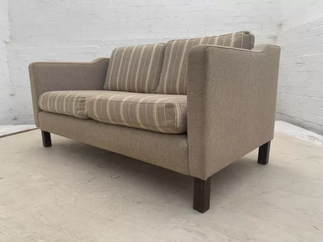 EB3419 Danish Grey Striped Wool Two Seater Sofa Mid-Century Modern Settee M2SS