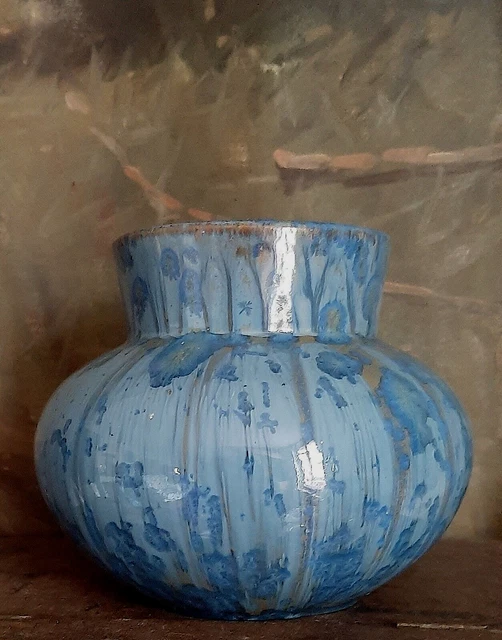 Ravissant petit vase boule Grès PIERREFONDS bleu irisé