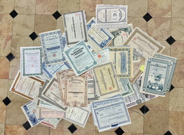 Lot titres actions au porteur scripophilie (actions, bons, parts) France & Monde