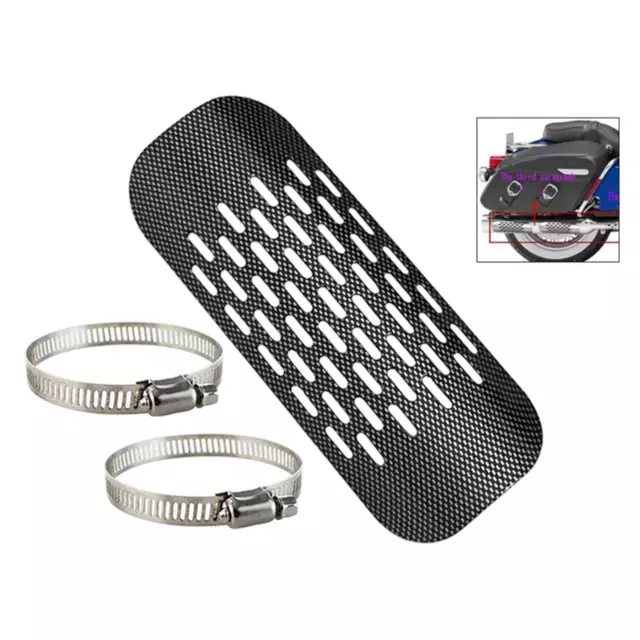 Motorcycle Carbon Fiber Exhaust Pipe Protector Heat Shield Cover Guard+Clamp