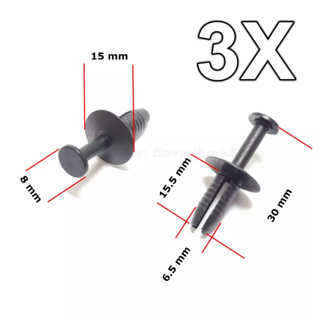 3X Plastic Exterior, Interior Clips for BMW MINI  AUDI  SEAT SKODA  VW MERCEDES