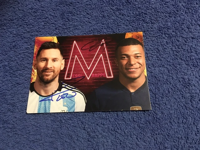 PHOTO CARTONNEE DEDICACE Autograph Format A6 Lionel Messi Kylian M