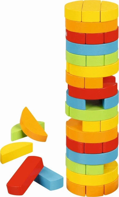 Geschicklichkeitsspiel Wackelturm, rund | Ø= 5 cm, H= 17 cm, Holz, 51 Steine