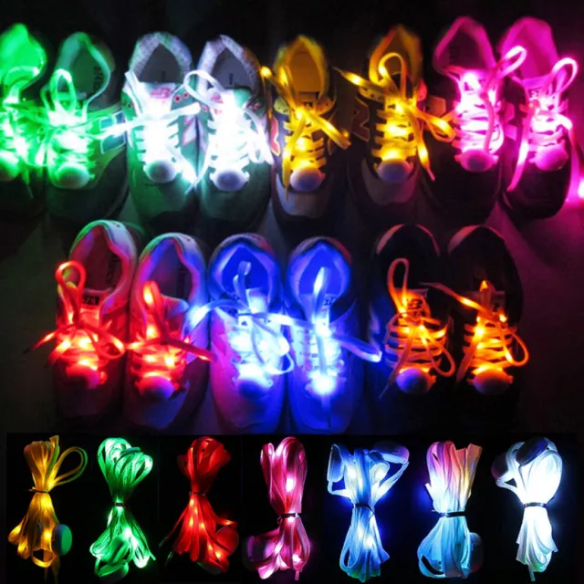 LED Light Up Shoe Laces Luminous Flashing Shoestrings Color Glow Nylon Shoelace