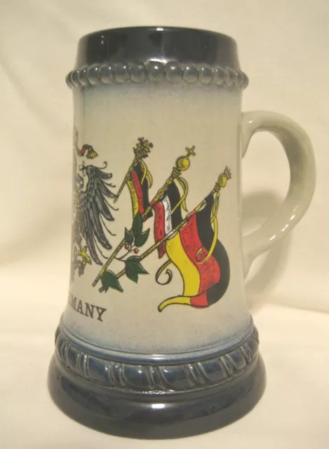 King Stoneware Stein/Mug Old Germany #451¼ Handmade Hand Painted Crest & Flags 3