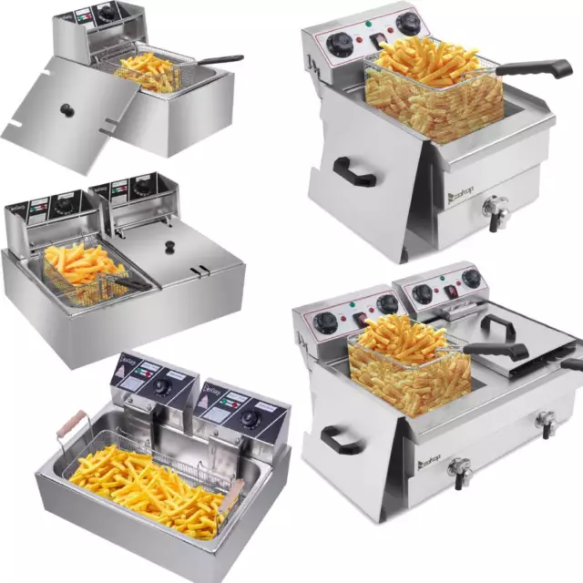 10L/24L Electric Deep Fryer Single/Dual Tank Commercial Stainless Steel Fat Chip