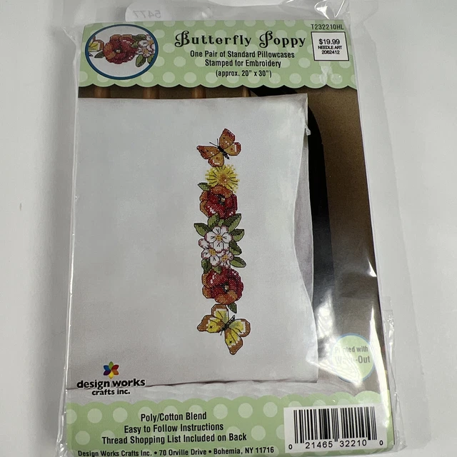 Par de fundas de almohada de amapola estampada para bordado 20""X30"" #T232210HL nueva