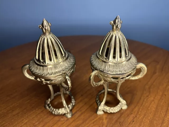 Vintage Ornate Brass French Style Incense Burner  Set of 2 RARE