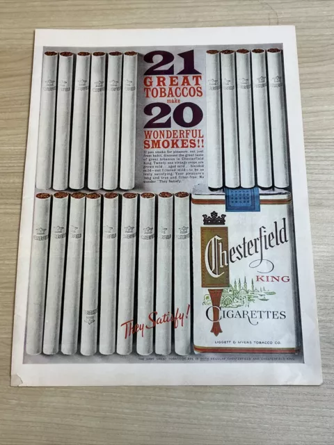 Chesterfield King Cigarettes Tobacco 1961 Vintage Print Ad Lige Magazine
