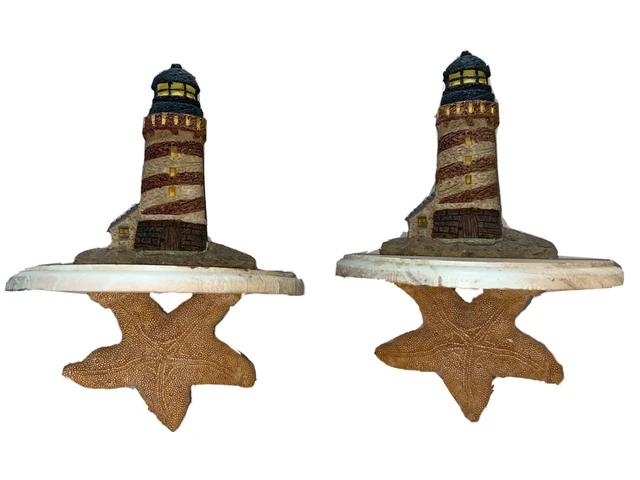 Lighthouse & Starfish Wall Shelf (2) Beach House Nautical Ocean River Summer