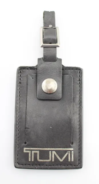 TUMI 'Alpha' Black / Silver Leather Luggage Tag - Large