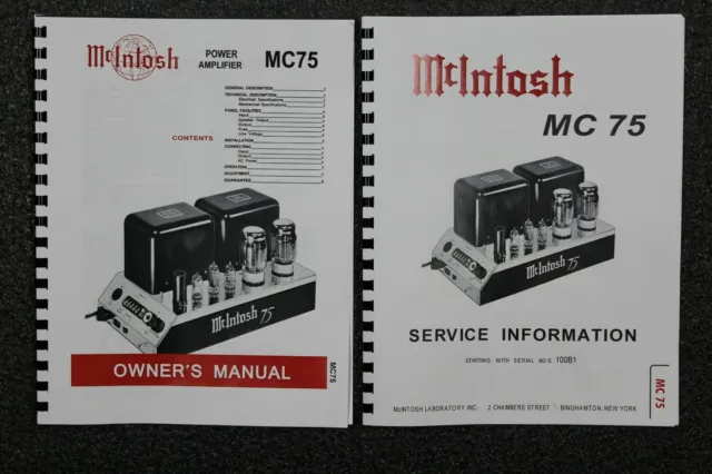 *Usa* Ultimate Mcintosh Mc75 Owner's Instruction / Service Manuals